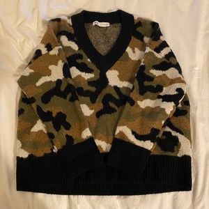 Zara Oversized V-Neck Camo Sweater